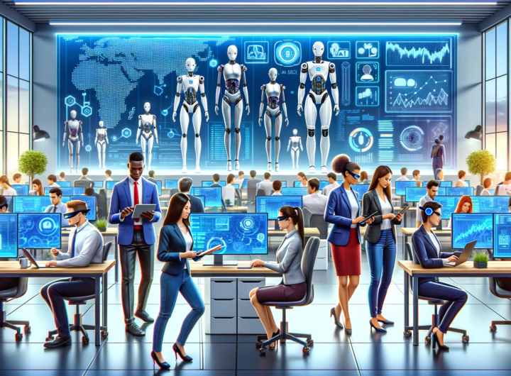 Advanced AI-human collaboration in a high-tech office environment